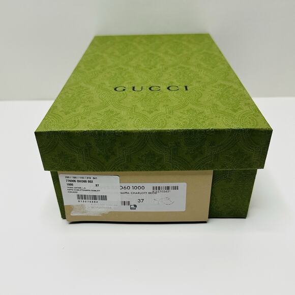 Gucci Marmont Chevron Double G 37/ US 7 Thong Heel Sandals Black Leather NIB - Picture 14 of 15